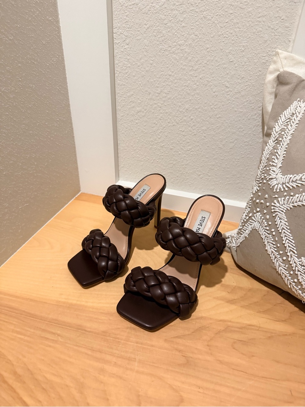 Steve Madden Dark Brown Braided Double-strap High Heel Sandals